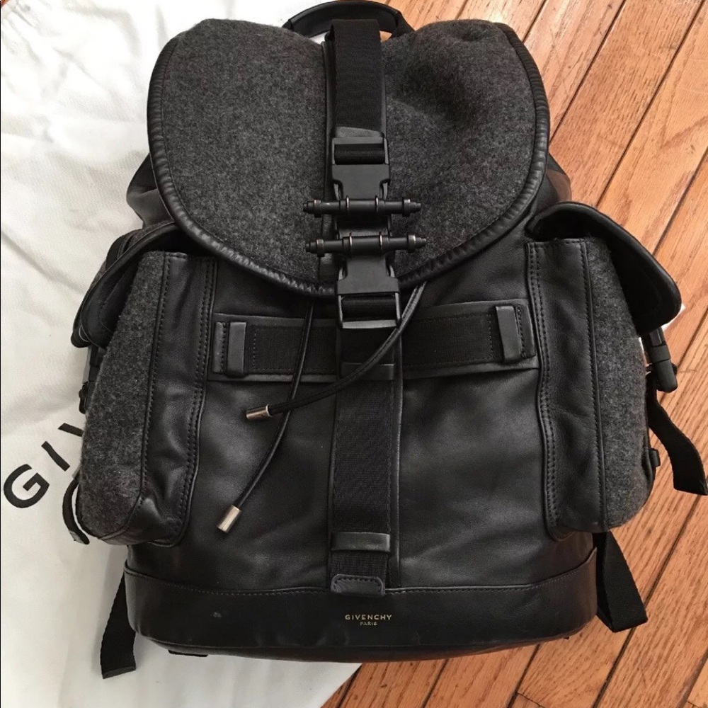 Givenchy grey leather & wool obsedia backpack RARE